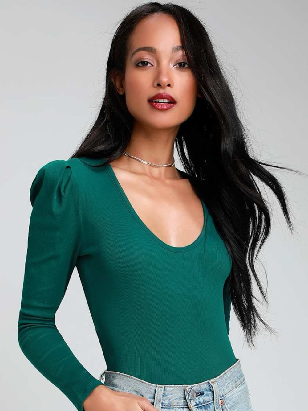 Free People Hey Lady Ribbed Long Puff Sleeve Top Size S